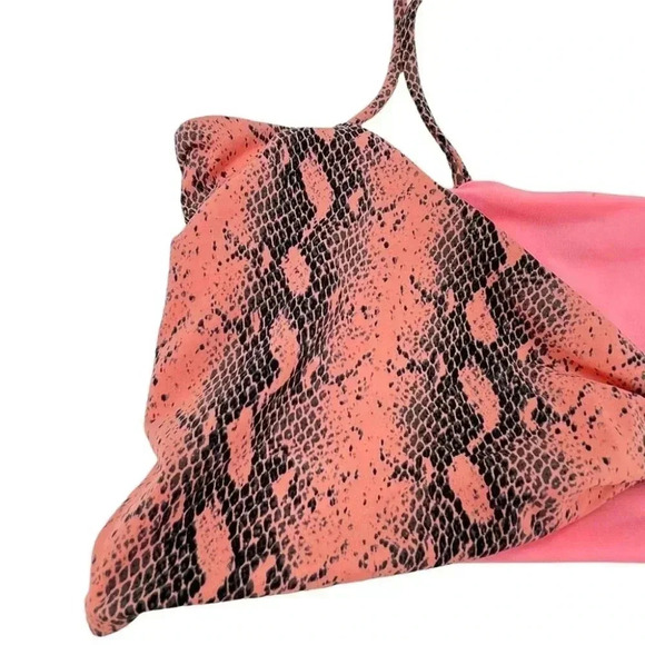 Ris-K Nylon Blend Pink Snake Print Knot Front Hiatus Swimsuit Top Size Large - Picture 5 of 8